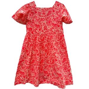 Mini Boden Neon Coral Paisley Summer Sun Dress Ruffle Sleeves